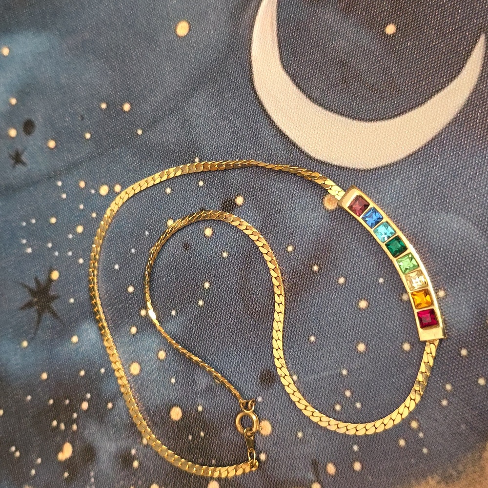 Square Rainbow Rhinestones Bar Necklace